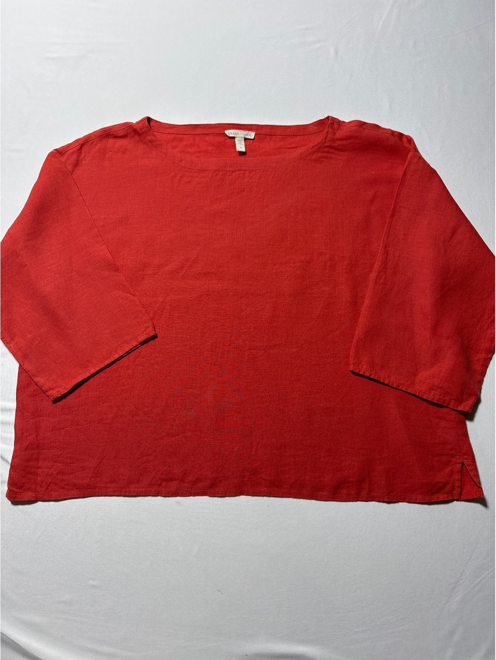 Eileen Fisher Deep Orange Linen 3/4 Sleeve Boxy Top SP